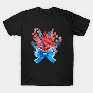 Red Cardinal in Blue Ribbon T-Shirt